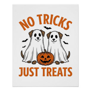 Grappige Geest Hond Halloween Geen Streken Alleen Perfect Poster