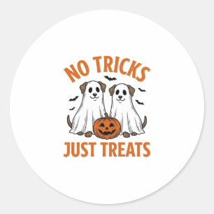 Grappige Geest Hond Halloween Geen Streken Alleen Ronde Sticker