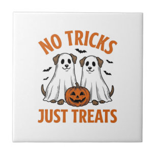 Grappige Geest Hond Halloween Geen Streken Alleen  Tegeltje