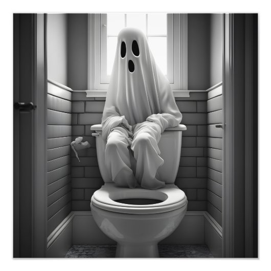 Grappige geest zitten in toilet foto afdruk (Voorkant)