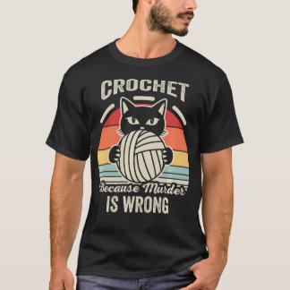 Grappige Gehaakte Kat Garens Retro Zonsondergang H T-shirt