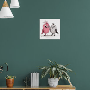 Grappige geïllustreerde vogels poster