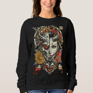 Grappige Geisha En Demon Japanse Bloemen Cherry Bl Trui