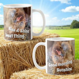 Grappige gekantelde kip hoofd foto sjabloon koffiemok