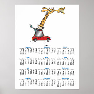 grappige gekke giraf in een auto die wringt poster