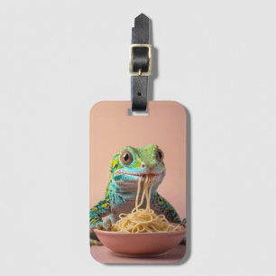 Grappige gekko eten spaghetti bagagelabel