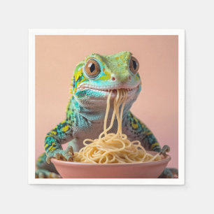 Grappige gekko eten spaghetti servet