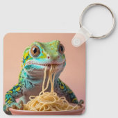 Grappige gekko eten spaghetti sleutelhanger (Achterkant)