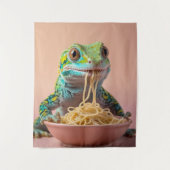 Grappige gekko eten spaghetti wandkleed (Voorkant)