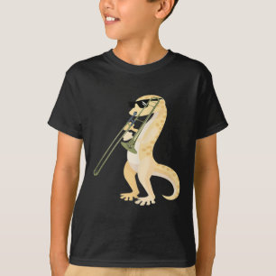 Grappige gekko met een zonnebril die trombone liza t-shirt