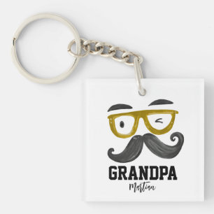 Grappige gele bril & snor Opa Custom Sleutelhanger