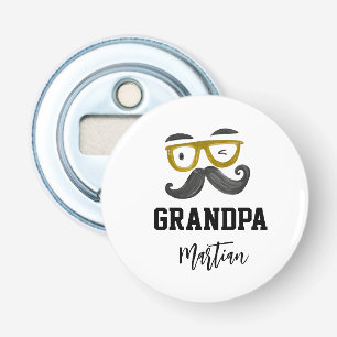 Grappige gele klassen en snor Custom Grandpa Button Flesopener