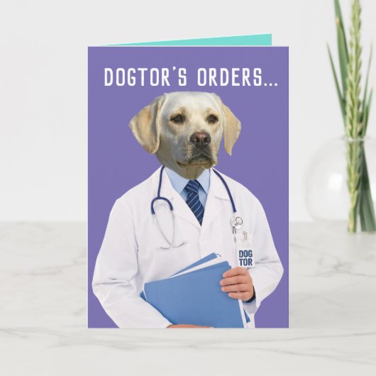 Grappige Gele Lab Dokters Orders Genezen en Worden Kaart (Voorkant)