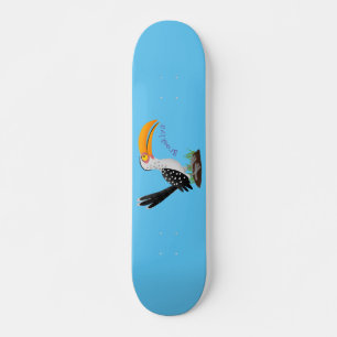 Grappige gele neushoornvogel safari vogel cartoon skateboard