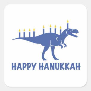 Grappige Gelukkige Chanoeka Dinosaurus Menorah Kaa Vierkante Sticker