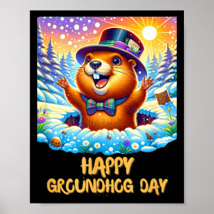 Grappige Gelukkige Groundhog Day 2024 Gelukkige Gr Poster