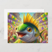 Grappige gelukkige Mardi Gras Fish Briefkaart (Voorkant / Achterkant)