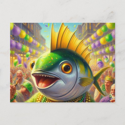 Grappige gelukkige Mardi Gras Fish Briefkaart (Voorkant)