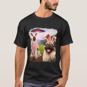 Grappige Gelukkige Pasen Dag Pug Selfie met Konijn T-shirt