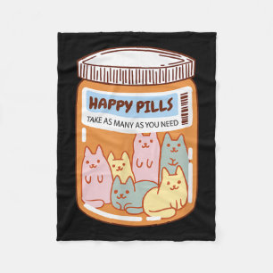 Grappige Gelukkige Pillen Kat Schattig Geestelijke Fleece Deken