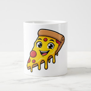 Grappige Gelukkige Pizzaslice met Rekkerige Kaas C Extra Grote Beker