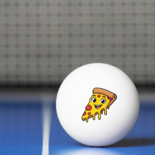 Grappige Gelukkige Pizzaslice met Rekkerige Kaas C Pingpongballen