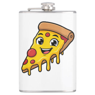 Grappige Gelukkige Pizzaslice met Rekkerige Kaas K Heupfles