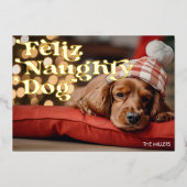 Grappige Gelukkige Stoute Hond Dier Kerst Mis Mode Folie Feestdagenkaart (Voorkant)