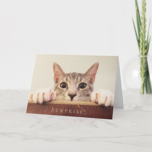 Grappige Gelukkige Verjaardag Kat Gezicht Verrassi Kaart (Voorkant)