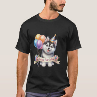 Grappige Gelukkige Verjaardag Siberische Husky Bal T-shirt