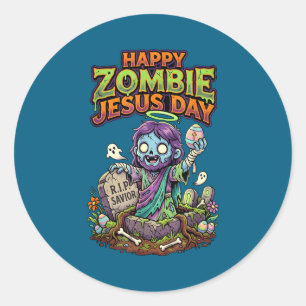 Grappige gelukkige zombie jesus dag paas mannen ronde sticker