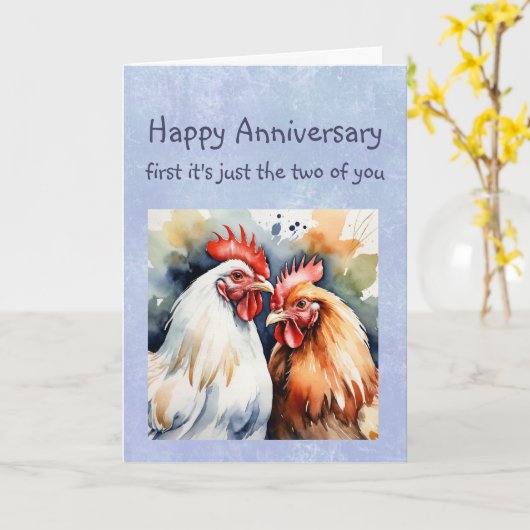 Grappige gelukwensen voor jubileum Cute kippen Kaart (Gele Bloem)