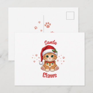 Grappige Gemberkat Kerstman Hoed Pun Feestdagenkaart