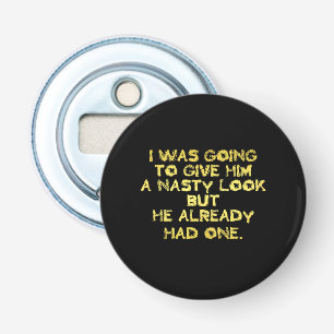 Grappige gemene blik grap button flesopener