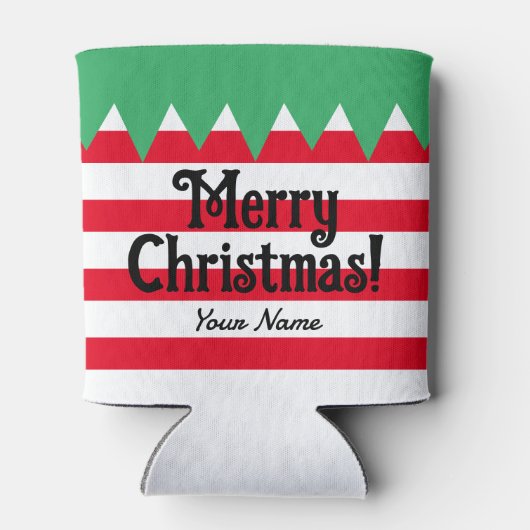 Grappige gestreepte kerst elf pak gepersonaliseerd blikjeskoeler (Achterkant)