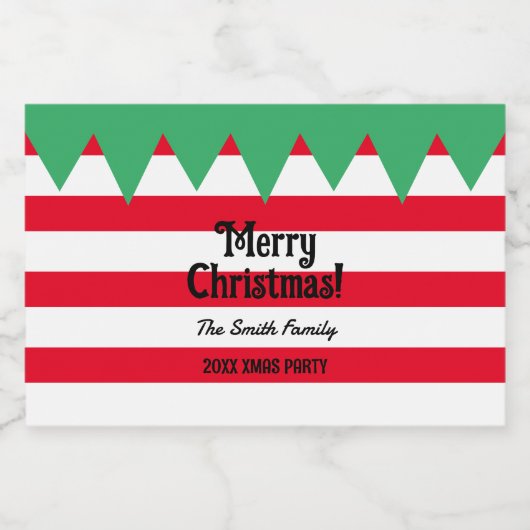 Grappige gestreepte kerst elf pak gepersonaliseerd likeurfles etiket (Enkel label)