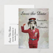 Grappige geüniformeerde militaire hond bewaar de d aankondigingskaart (Voorkant / Achterkant)