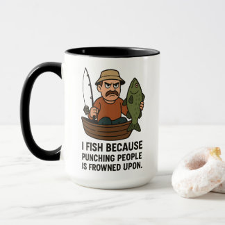 Grappige Geviste Mok - Angry Fisherman Cartoon Gif