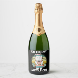 Grappige Gewichtheffen Kat Gym Motivatie Dier Sparkling Wijnetiket