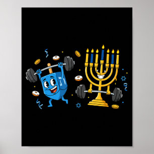 Grappige gewichtsheffende gym-dreidel-menora-Hanuk Poster