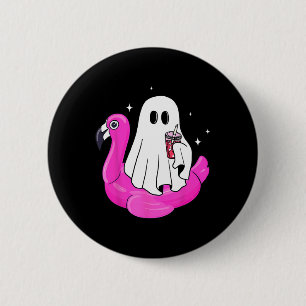 Grappige Ghost Flamingo Float Pool Spooky Zomer Zo Ronde Button 5,7 Cm