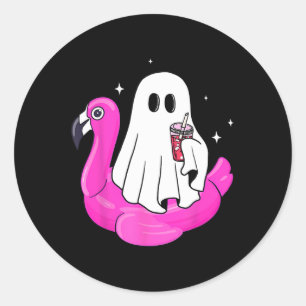 Grappige Ghost Flamingo Float Pool Spooky Zomer Zo Ronde Sticker