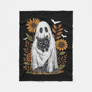 Grappige Ghost Holding Black Cat Halloween Ghost C Fleece Deken