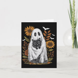 Grappige Ghost Holding Black Cat Halloween Ghost C Kaart