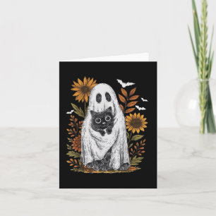Grappige Ghost Holding Black Cat Halloween Ghost C Kaart