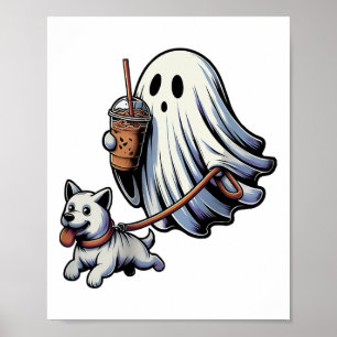 Grappige Ghost Walking Dog Ghost Dog Halloween Nig Poster