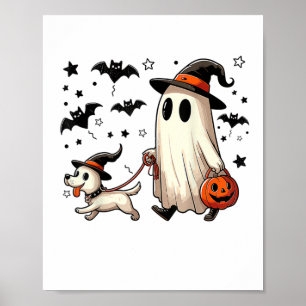Grappige Ghost Walking Dog Spooky Seizoen Hallowee Poster