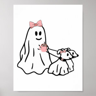 Grappige Ghost Walking Dog Spooky Seizoen Hallowee Poster