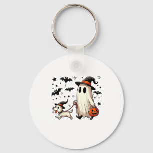 Grappige Ghost Walking Dog Spooky Seizoen Hallowee Sleutelhanger