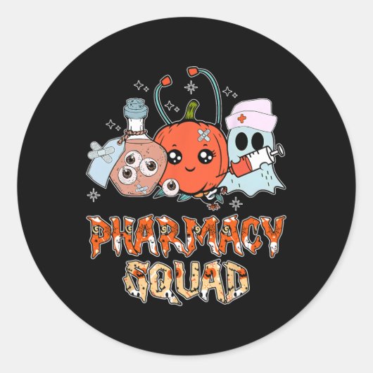 Grappige Ghost Witch Pumpkin Pills Pharmacy Squad  Ronde Sticker (Voorkant)